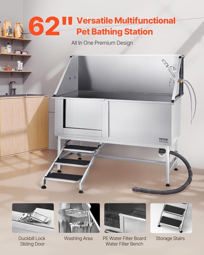 VEVOR Stainless Steel Dog Washing Station, Professional 62 inch Pet Grooming - Image 2