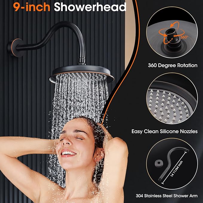 Rainfall Shower System 9 inch Antique Bathroom Luxury Rain Mixer Shower Combo - Image 6