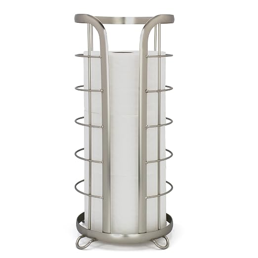BROOKSTONE, Nickel Toilet Paper Holder, Freestanding Bathroom Tissue Organizer by Brookstone