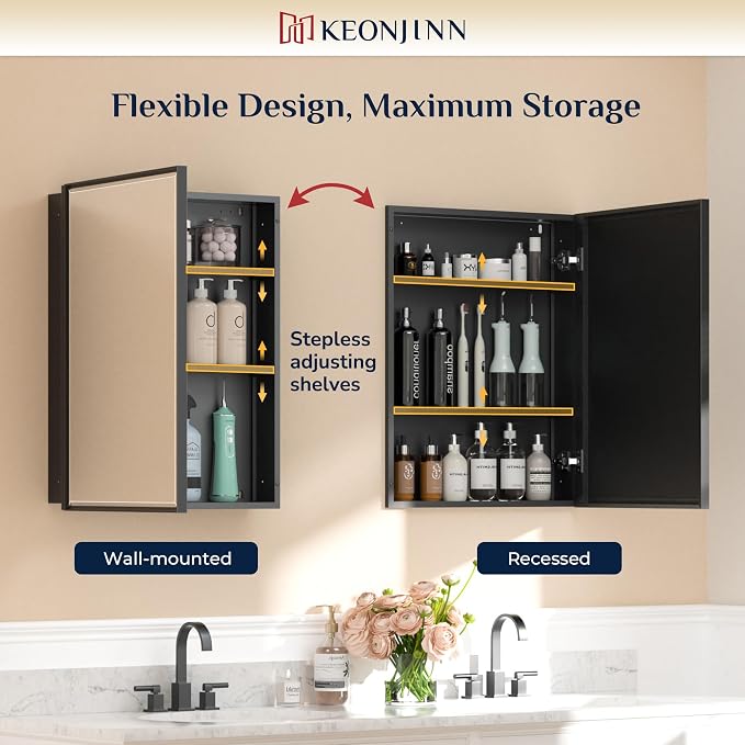 Keonjinn 16" x 24" Black Medicine Cabinets - Image 4