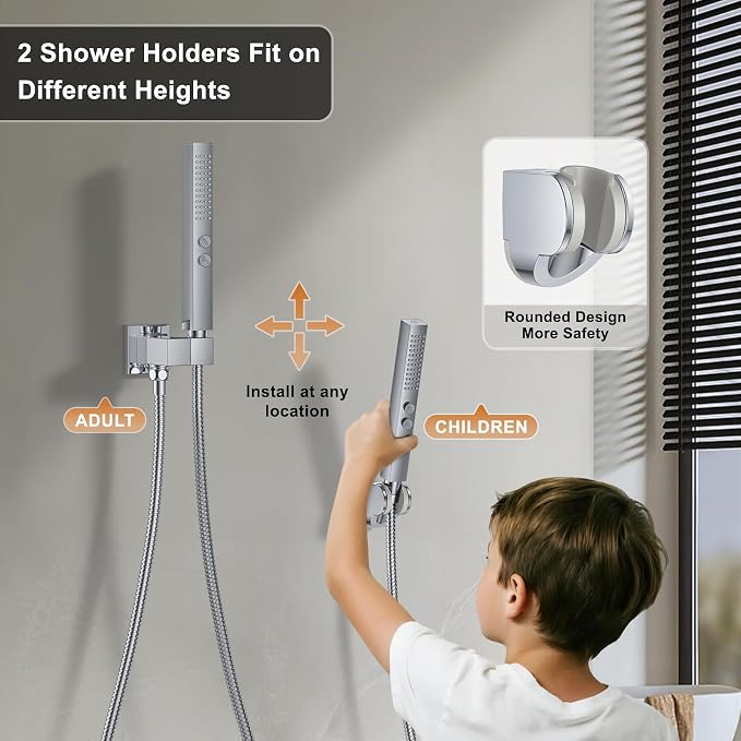 Shower Faucet Set, Wall Mount Shower System 12 and 6 Inch Dual Shower Head Set - Image 5