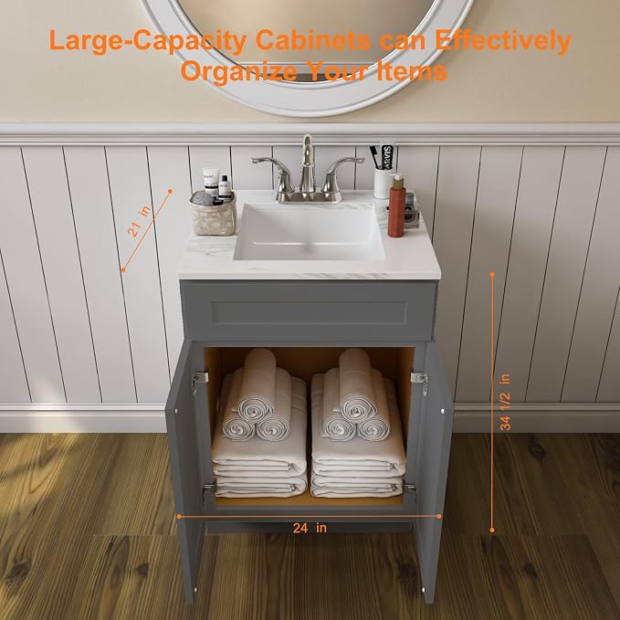 ROOMTEC Bathroom Cabinet, Morden Bathroom Sink Vanity Storage Cabinet, Shaker - Image 3
