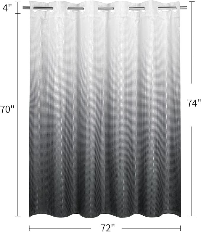 MitoVilla No Hooks Needed Grey Ombre Waffle Shower Curtain Liner Set, Modern - Image 7