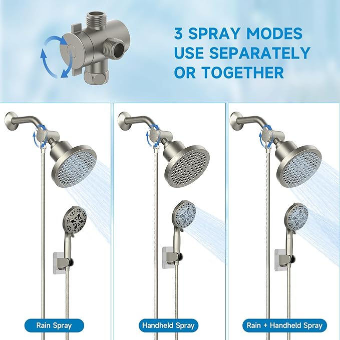 Shower Heads With Handheld Spray Combo, Dual Shower Head Set With 69" Stainless - Image 5