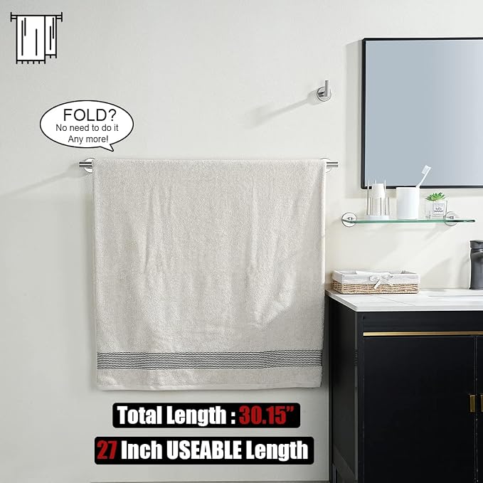JQK Bath Towel Bar, 30 Inch 304 Stainless Steel Thicken 0.8mm Single Towel Rack - Image 3