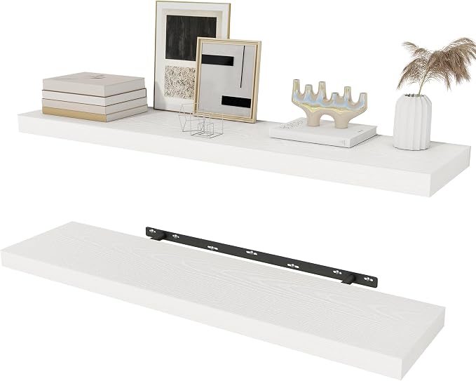 Fun Memories White Floating Shelves 36 Inch Long, Rustic Farmhouse Bathroom by FunMemories