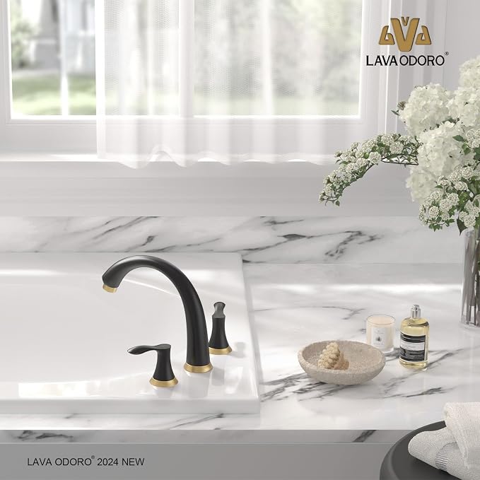 Black Gold Roman Tub Faucet, Lava Odoro 8 inch Widespread Bathtub Faucet - Image 3