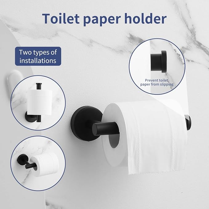 Towel Bar Set Mattel Black, Bathroom Accessories Set 5pcs Including 16'' Tower - Image 6