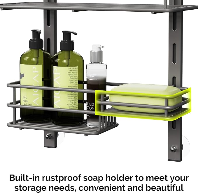 Orimade Over the Door Shower Caddy Adjustable 3 Tier Dark Grey, Bathroom - Image 4