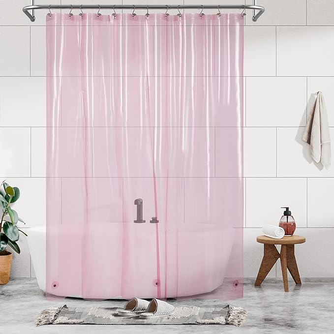 Barossa Design Extra Long Clear Pink Shower Curtain Liner by BarossaDesign