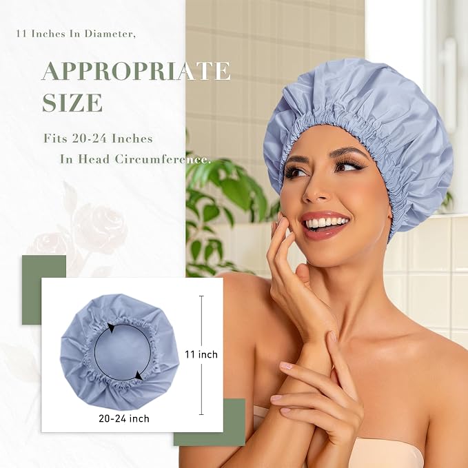 Reusable Shower Cap for Women, Large Waterproof Shower Essentials Bonnet - Image 3