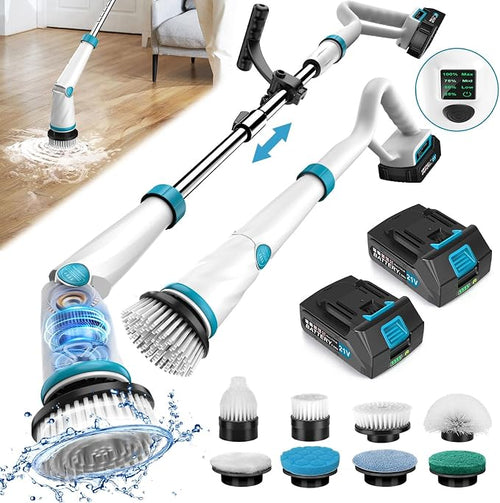 1500RPM Electric Spin Scrubber, 8 Brush Heads Electric Scrubber by Fimilo