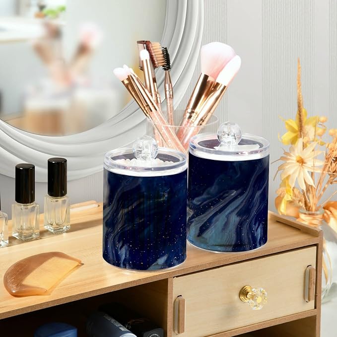 MNSRUU 4 Pack Qtip Holder Organizer Dispenser Beautiful Navy Blue Marble - Image 6