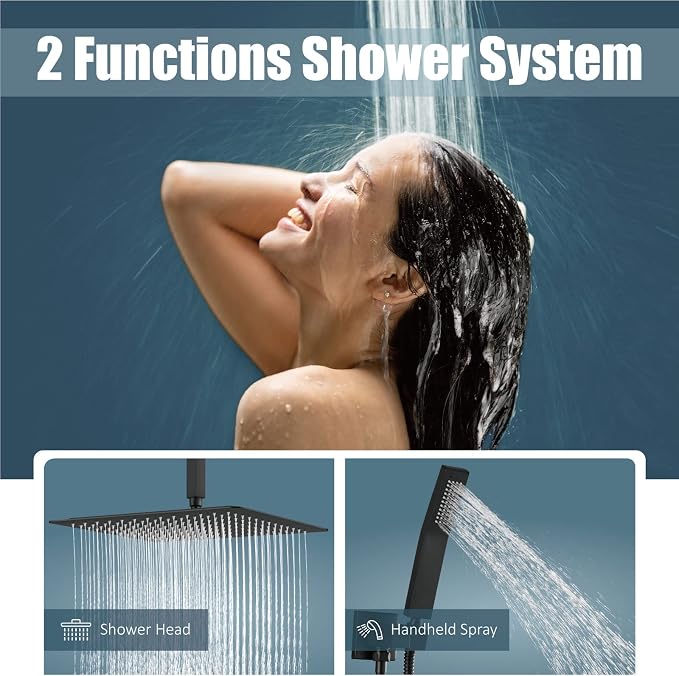 Aolemi Matte Black Ceiling Mount Rain Shower Head - Image 2