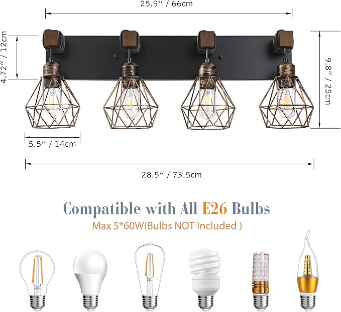 Black Gold Farmhouse Bathroom Light Fixtures, 4-Light Bathroom Lighting - Image 4