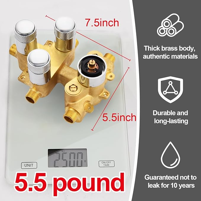 Push Button 3 Way Thermostatic Shower Diverter Valve, Concealed 3 Outlet Multi - Image 5