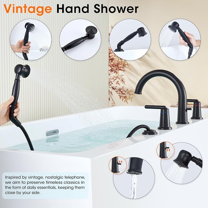 Roman Tub Faucet with Sprayer, Classic Bath Faucet Set with Brass Valve - Image 5