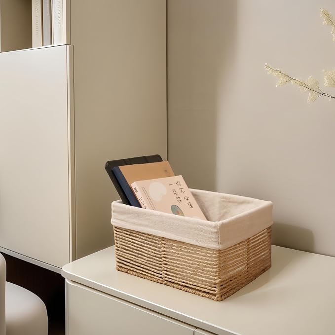 GYASVWU Hand-Woven Paper Rope Storage Baskets, Rectangular Wicker Baskets - Image 7