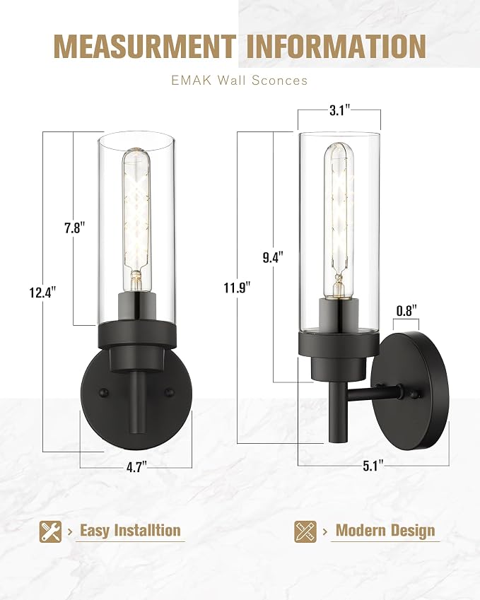 Emak Black Wall Sconces Set of Two, Modern Vanity Lights - Image 4