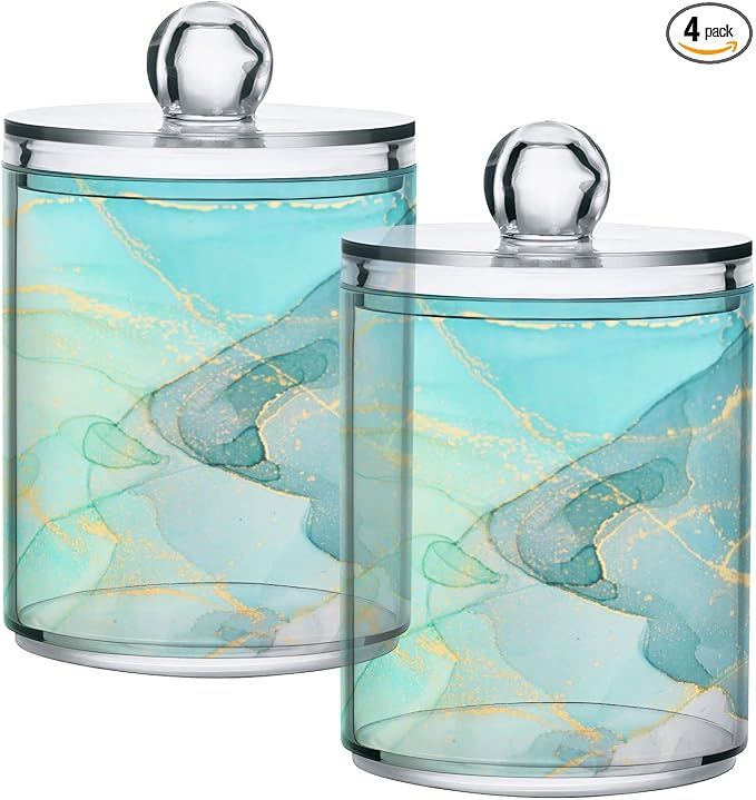 MNSRUU 4 Pack Qtip Holder Organizer Dispenser Modern Art Marble Teal Bathroom by MNSRUU
