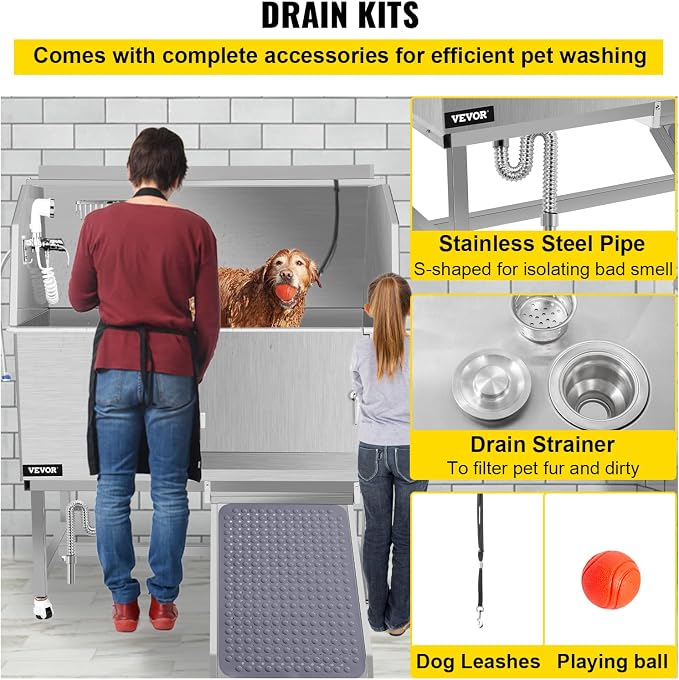 VEVOR Dog Grooming Tub, Professional Stainless Steel Tub Rated 330LBS Load - Image 6