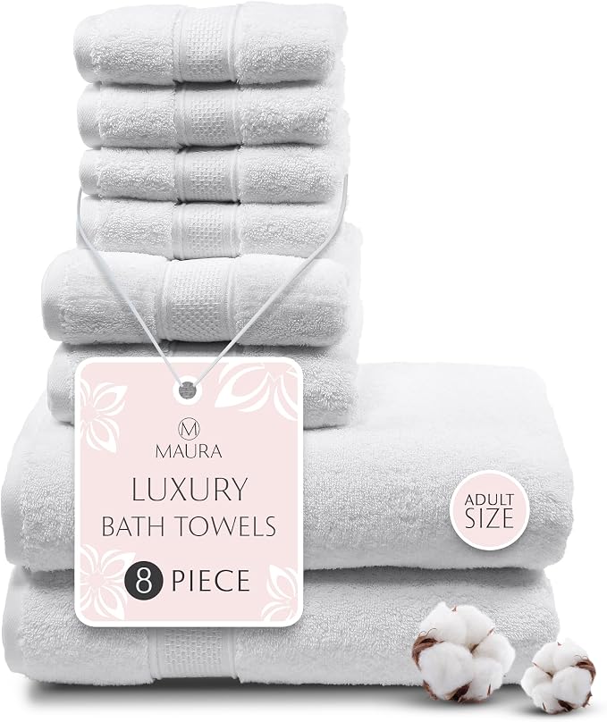 MAURA White Bath Towel Set of 8 by MAURA