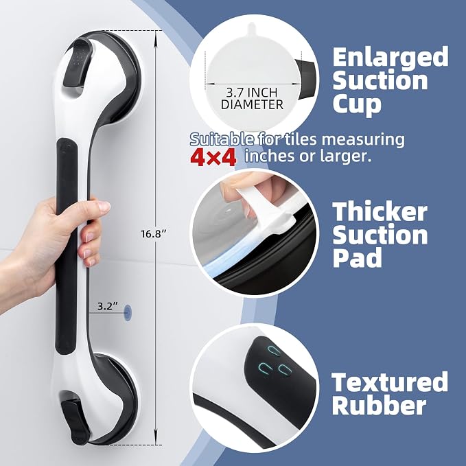 Grab Bars for Bathtubs and Showers Glow in The Dark, 17 inch Suction Grab Bar - Image 5
