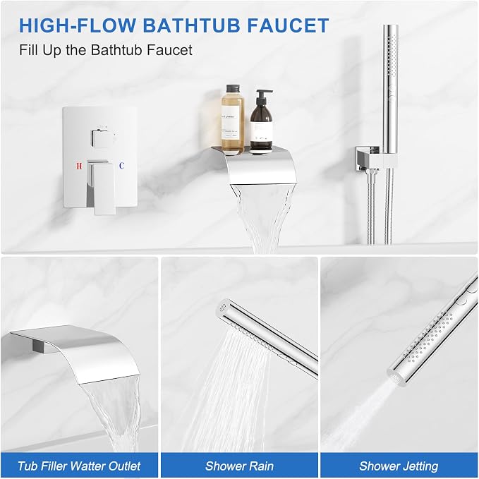 RUMOSE Wall Mount Bathtub Faucet Waterfall Tub Faucet - Image 3