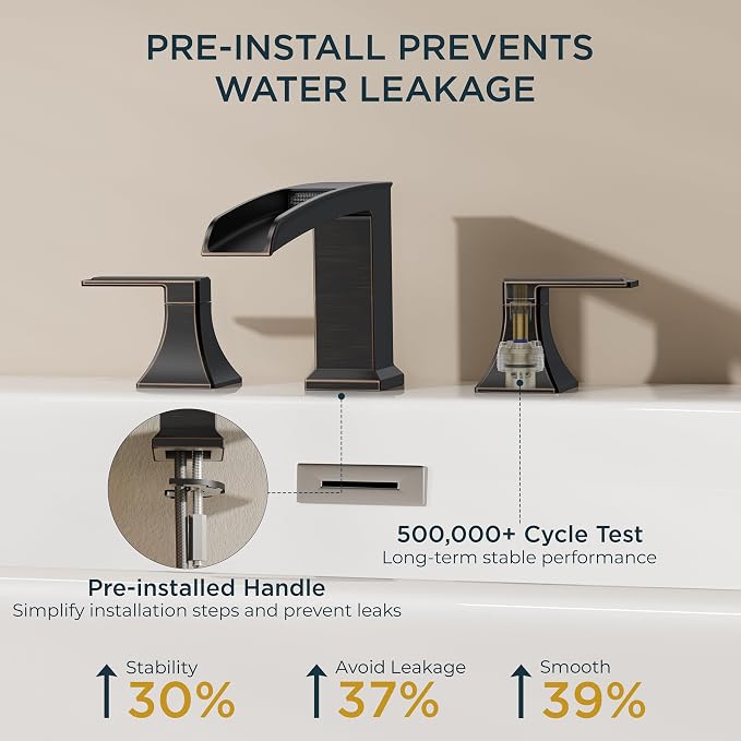 FORIOUS Waterfall Bathtub Faucet Set 3 Hole Oil Rubbed Bronze, 2 Handle Deck - Image 6