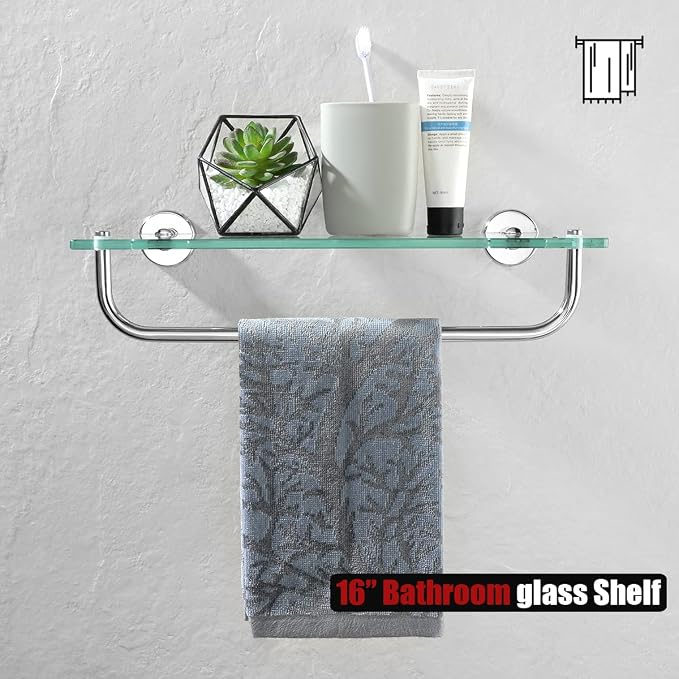 JQK Bathroom Glass Shelf Polished Chome, Shelf - Image 4
