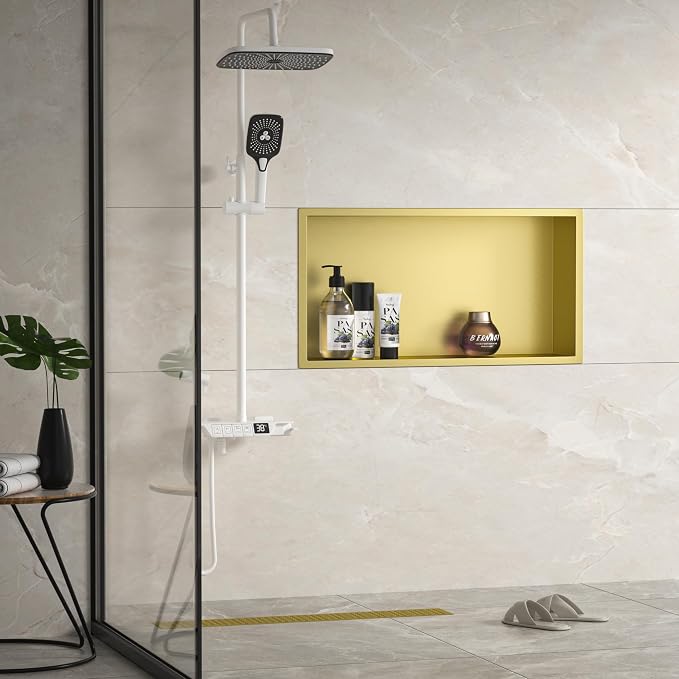 Stainless Steel Shower Niche 24" X 12" Gold No Tile Needed Horizontal Niche - Image 2