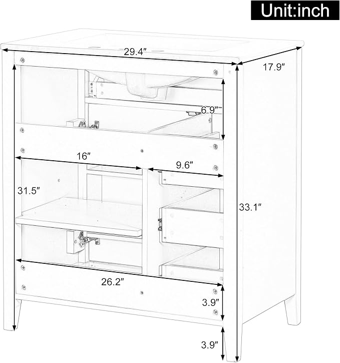 30" Bathroom Vanity with Sink Combo, Tip-Out Drawer, Solid Wood & MDF Modern - Image 4