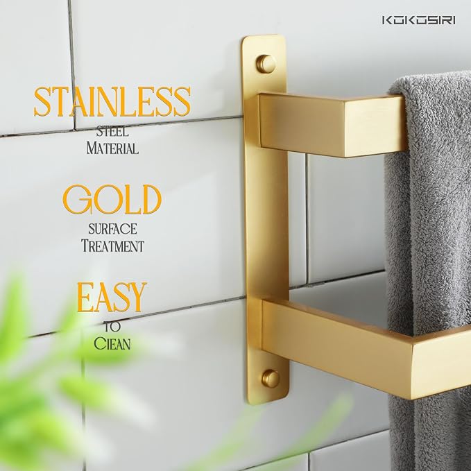 KOKOSIRI Bath Towel Bars 20-Inch Bathroom 2-Tiers Ladder Brushed Gold Towel - Image 4