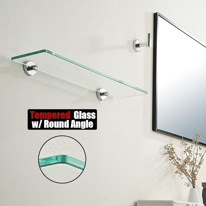 JQK Bathroom Glass Shelf Chrome, Tempered Glass Shower Storage 20 by 5 inches - Image 6