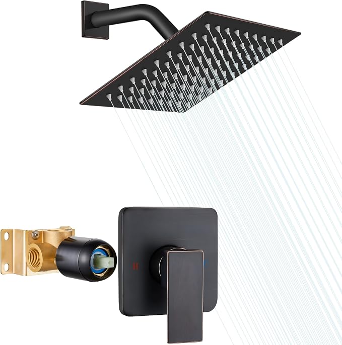 Heyalan 8 Inch Shower Head and Handle Set Square Shower Faucet Set Bathroom by Heyalan