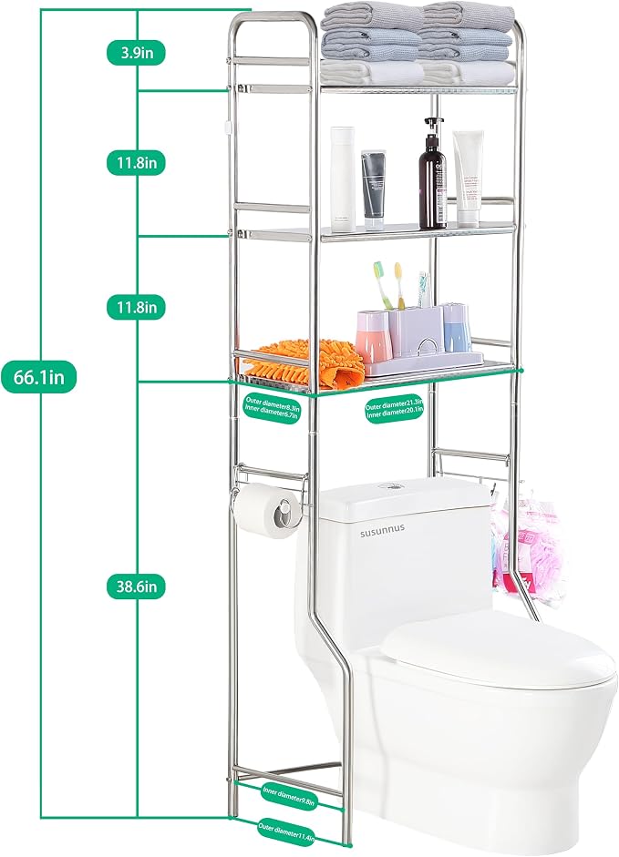 susunnus Over The Toilet Storage 3 Tier S, Bathroom Shelves Over Toilet - Image 2