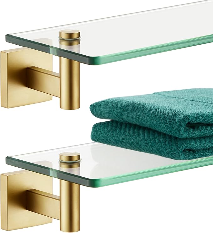 KOKOSIRI Wall Shelves Floating Shelf 16'' Gold Stainless Steel Bathroom by KOKOSIRI