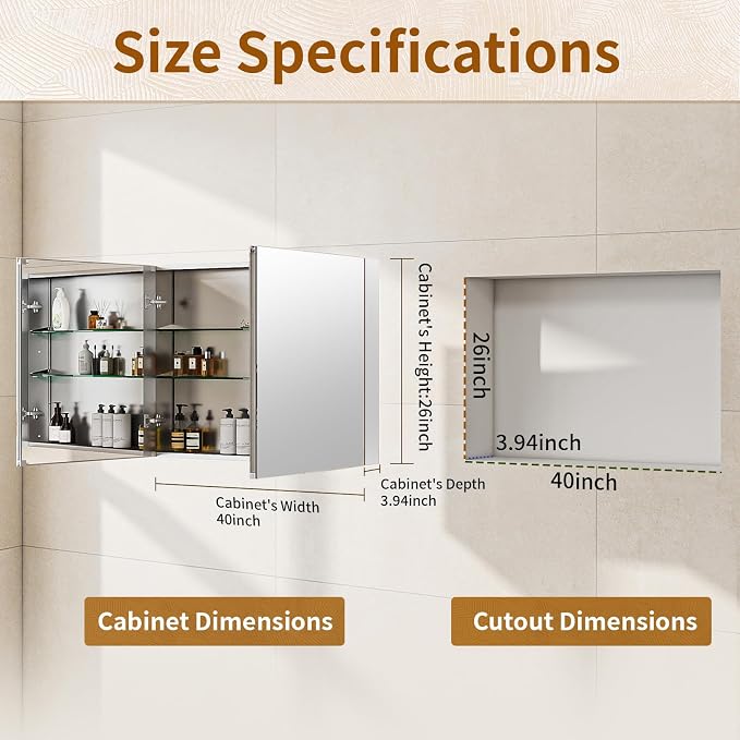 BEAUTYPEAK 40 x 26 Inch Medicine Cabinet - Image 2