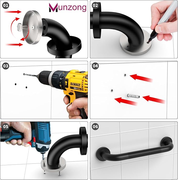 16 Inch Anti Slip Shower Grab Bar, Munzong Oil Rubbed Black Bathroom Grab Bar - Image 7
