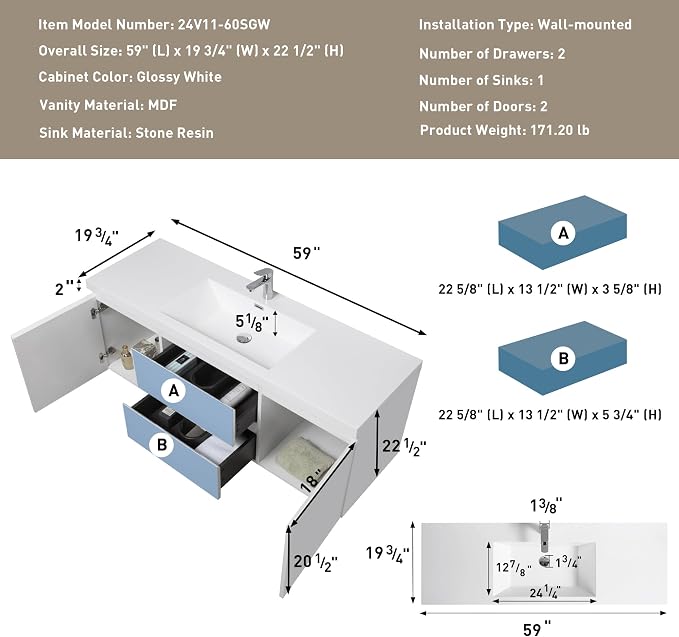 60" Floating Bathroom Vanity - Image 2