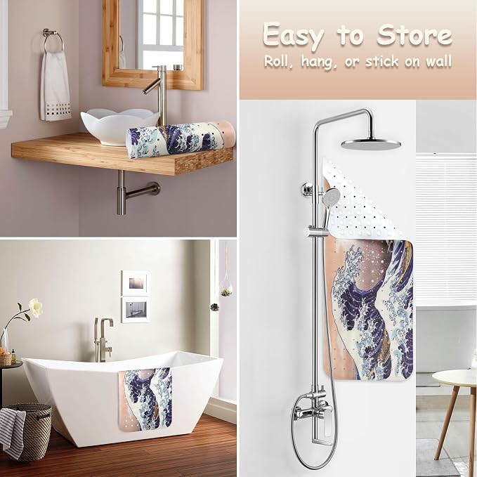 Bathtub Mat Non Slip, Japanese Wave Extra Long Bath tub Mat Shower Floor Mat - Image 4