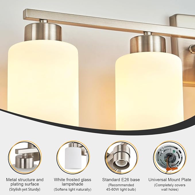 Brushed Nickel Bathroom Light Fixtures, 5-Light Modern Vanity Light Over Mirror - Image 7