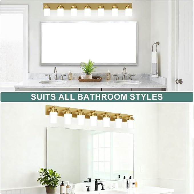 IZORRO Bathroom Vanity Light Fixture, 7-Light 51 Inch Gold Bathroom Light - Image 7