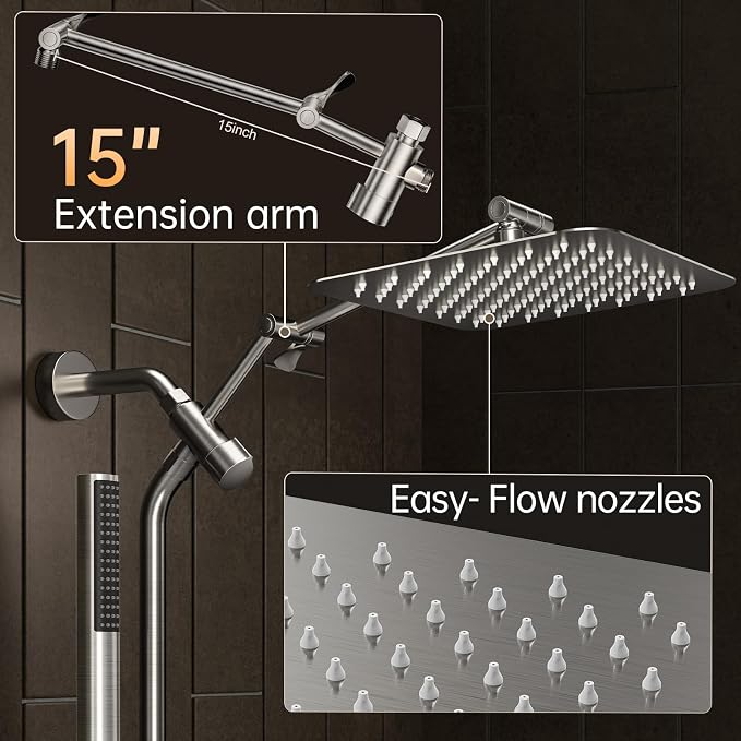 Veken 10" Luxurious Brushed Nickel All Metal Rain Shower Head - Image 4