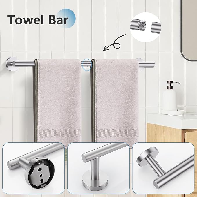 TNOMS Brushed Nickel 5 Pieces Towel Bar Set Bathroom Hardware Set Upgraded - Image 3