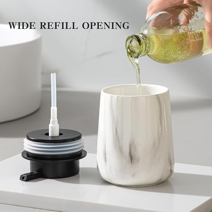 Enra Ceramic Soap Dispenser, 12 oz Marble Lotion Dispenser Bathroom Liquid - Image 4