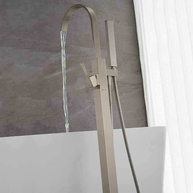 Freestanding Bathtub Faucet Tub Filler Brushed Nickel Waterfall Floor Mount - Image 5