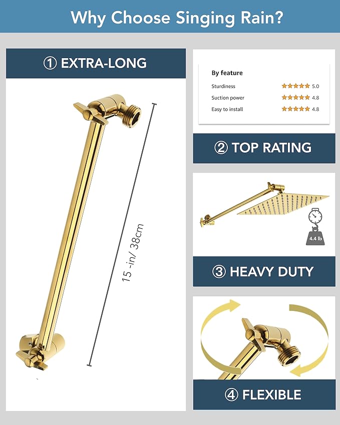 15 Inch Extra Long Adjustable Shower Head Extension Arm - Image 3