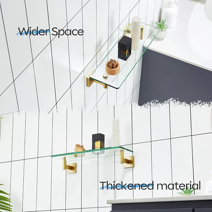 KOKOSIRI Wall Shelves Floating Shelf 16'' Gold Stainless Steel Bathroom - Image 4