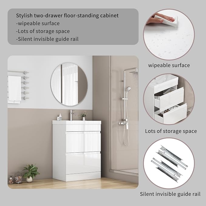 24-Inch Bathroom Vanity with Ceramic Sink Combo, Freestanding Modern Bathroom - Image 6